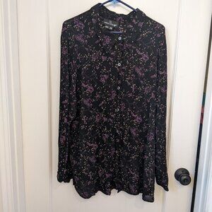 Vintage Carole Little II Black Floral Button Up LS Shirt 24W